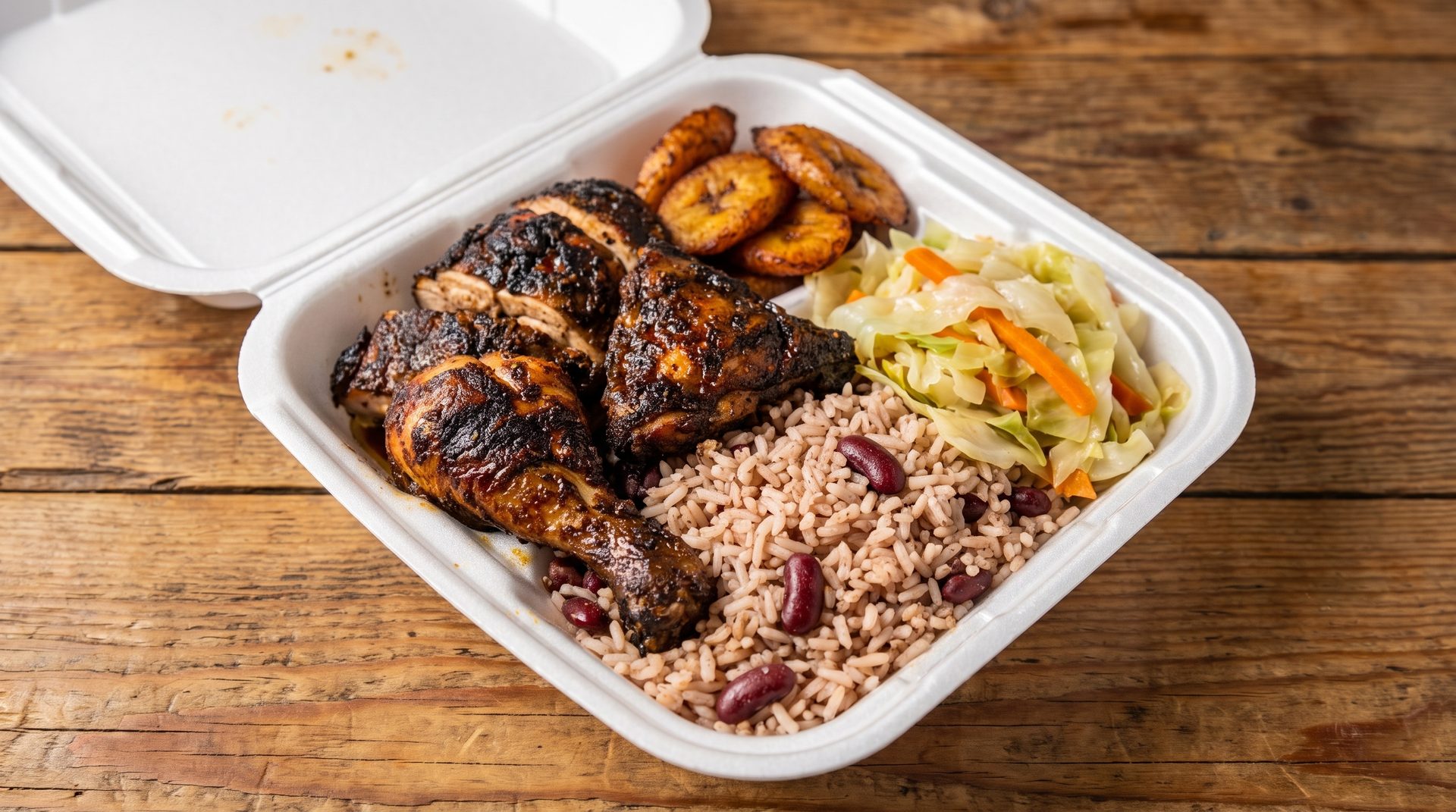 Jerk chicken, oxtail, curry goat