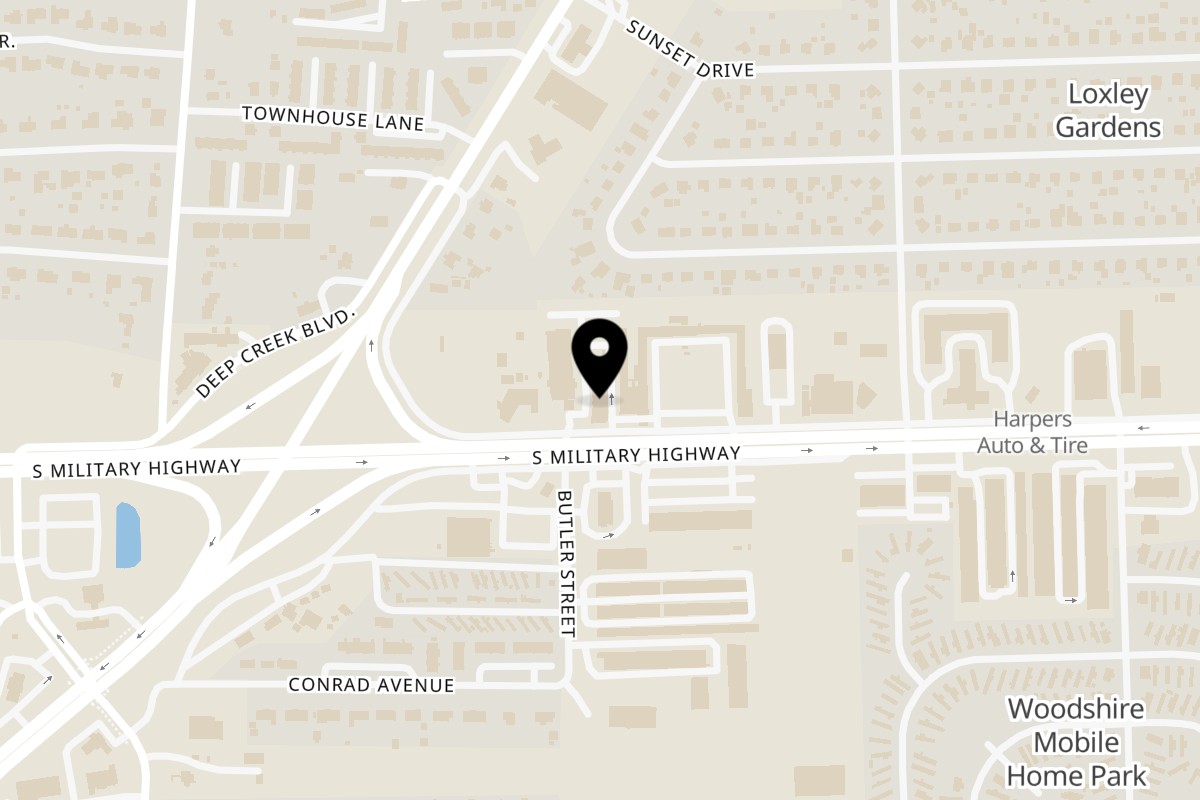 Map showing the location of Totally Delicious JA Style Restaurant on 3353 S Military Hwy in Chesapeake